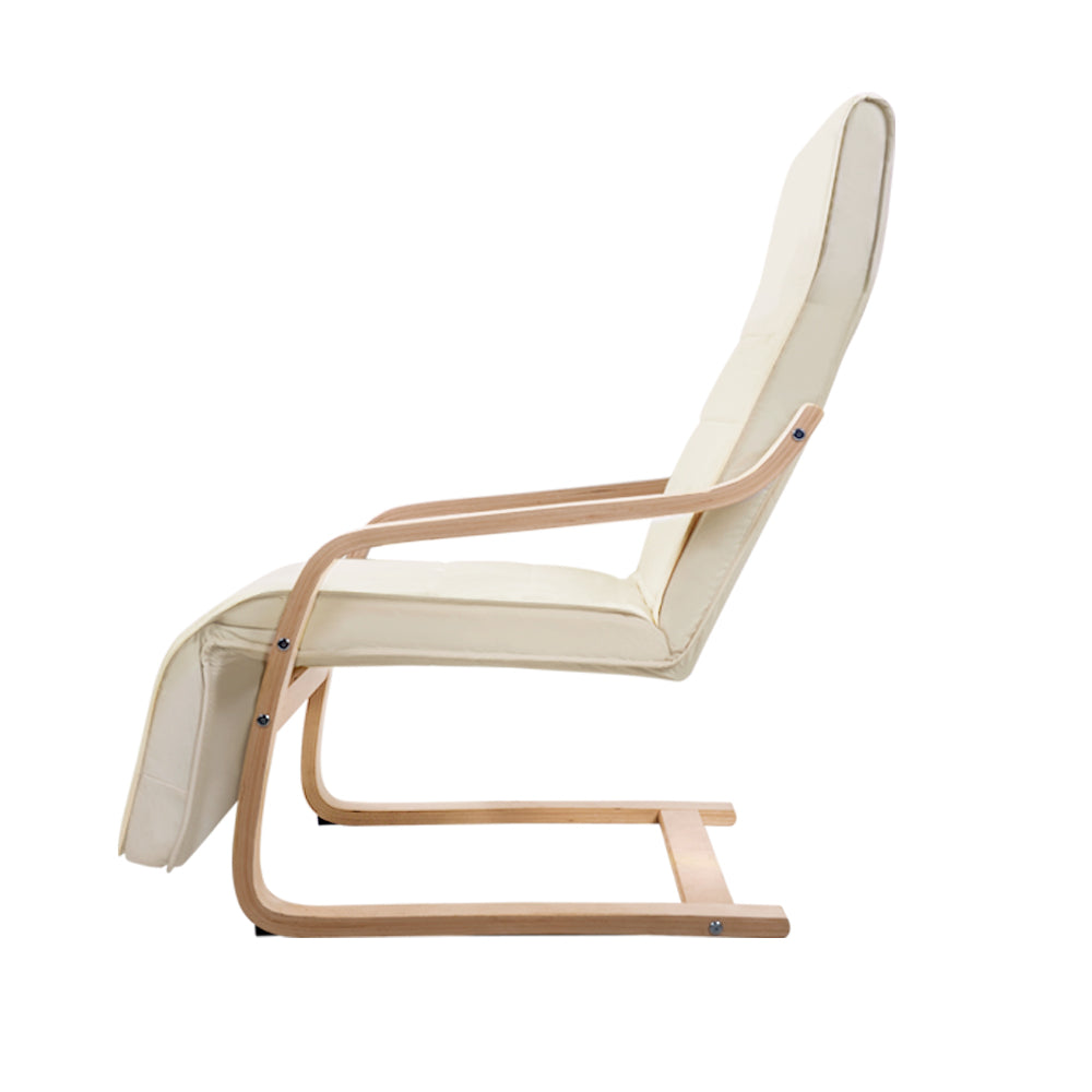 Beige Adjustable Bentwood Lounge Chair with Footrest