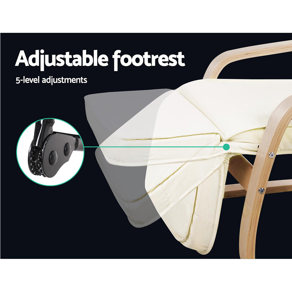 Beige Adjustable Bentwood Lounge Chair with Footrest