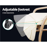 Beige Adjustable Bentwood Lounge Chair with Footrest - Close-Up Angle