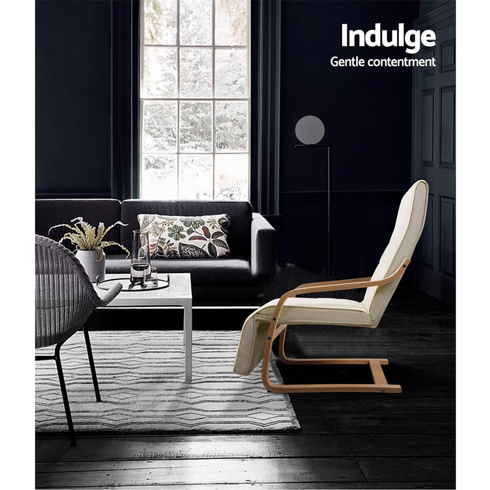 Beige Adjustable Bentwood Lounge Chair with Footrest