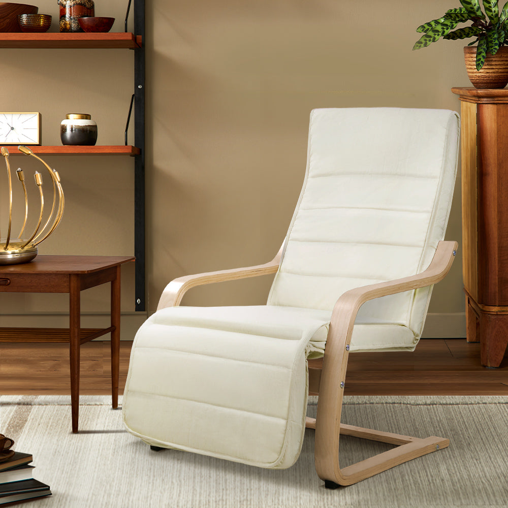 Beige Adjustable Bentwood Lounge Chair with Footrest