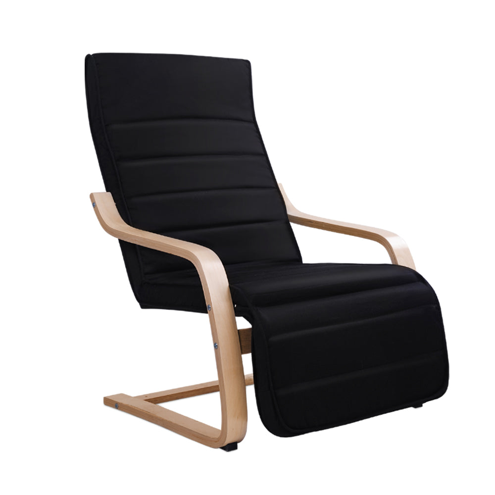 Bentwood Lounge Chair with Adjustable Footrest - Black Fabric