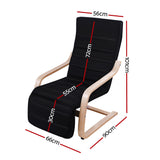 Bentwood Lounge Chair with Adjustable Footrest - Black Fabric - Front View