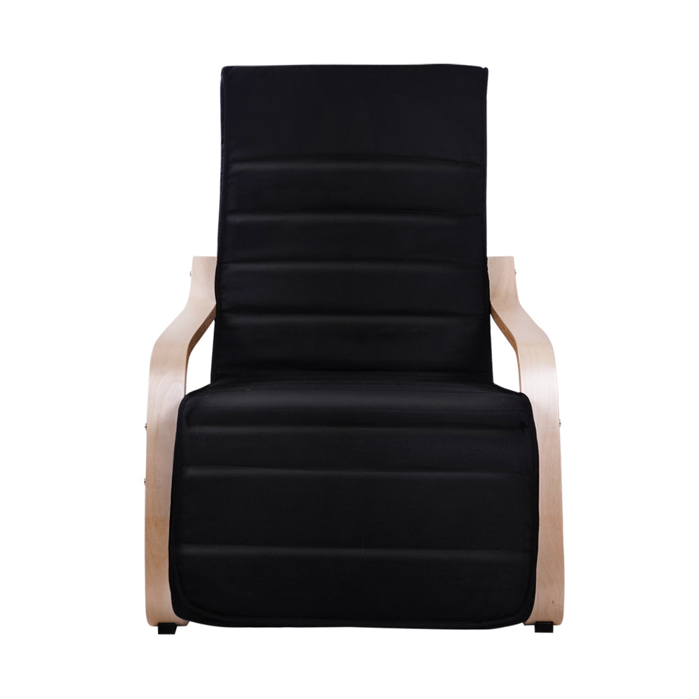 Bentwood Lounge Chair with Adjustable Footrest - Black Fabric