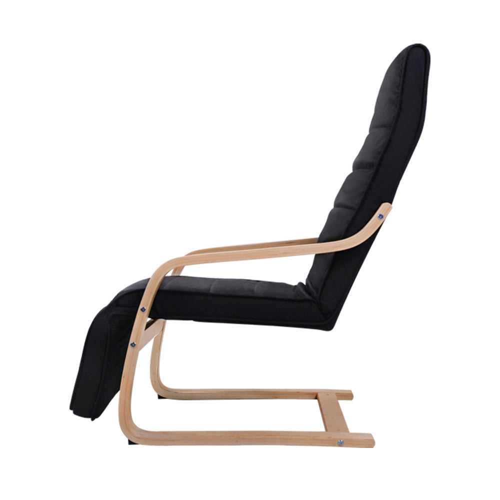 Bentwood Lounge Chair with Adjustable Footrest - Black Fabric