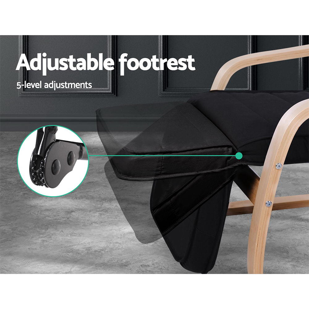 Bentwood Lounge Chair with Adjustable Footrest - Black Fabric
