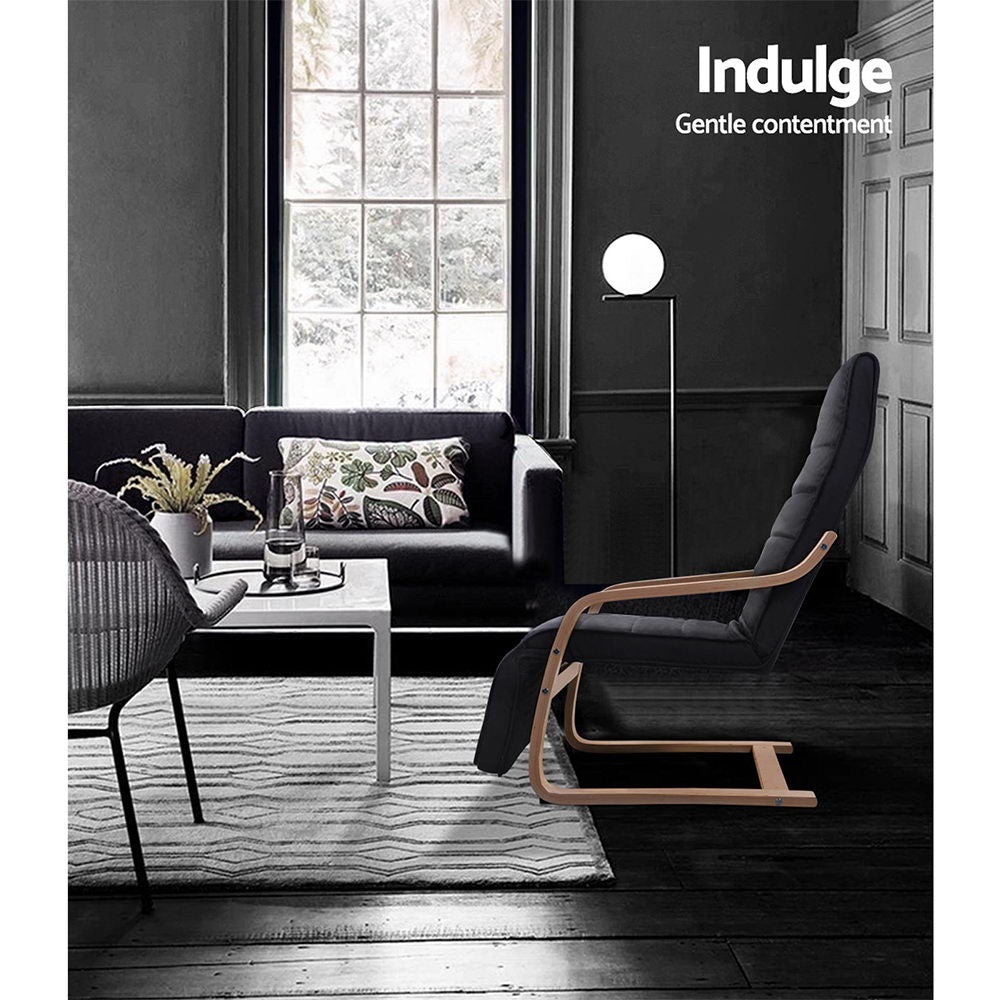 Bentwood Lounge Chair with Adjustable Footrest - Black Fabric