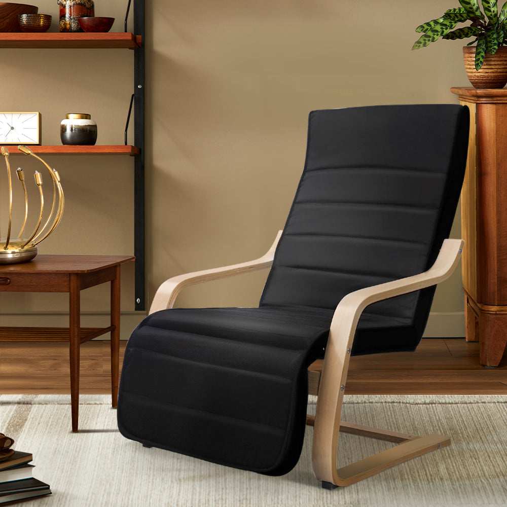Bentwood Lounge Chair with Adjustable Footrest - Black Fabric