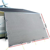 Caravan Privacy Screen Roll Out Awning 3.4x1.95M End Wall Side Sun Shade Grey - Front View