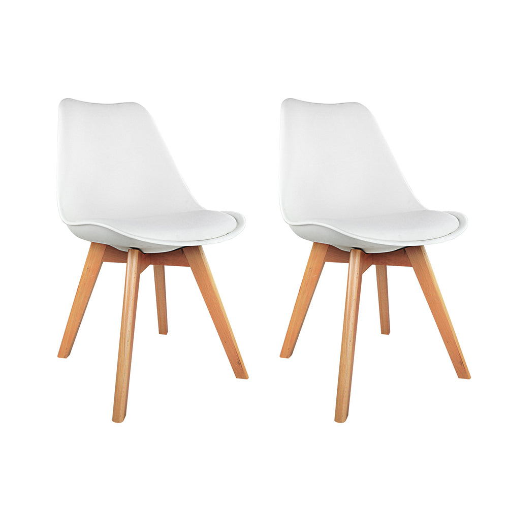 Set of 2 White PU Leather Padded Dining Chairs - Replica Eiffel Design