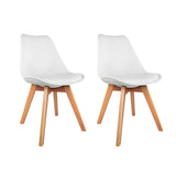 Set of 2 White PU Leather Padded Dining Chairs - Replica Eiffel Design - Front View