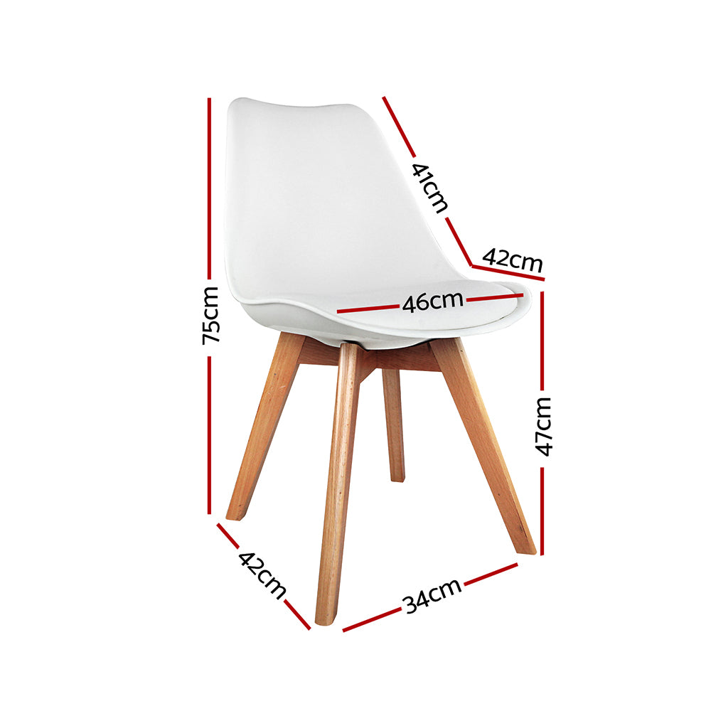 Set of 2 White PU Leather Padded Dining Chairs - Replica Eiffel Design