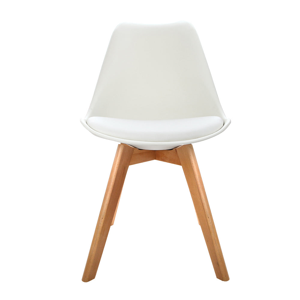 Set of 2 White PU Leather Padded Dining Chairs - Replica Eiffel Design