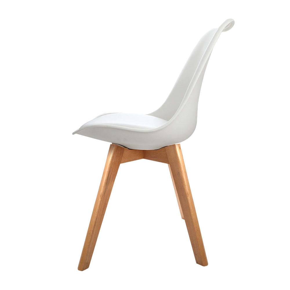 Set of 2 White PU Leather Padded Dining Chairs - Replica Eiffel Design