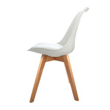 Set of 2 White PU Leather Padded Dining Chairs - Replica Eiffel Design - 45-Degree Angle