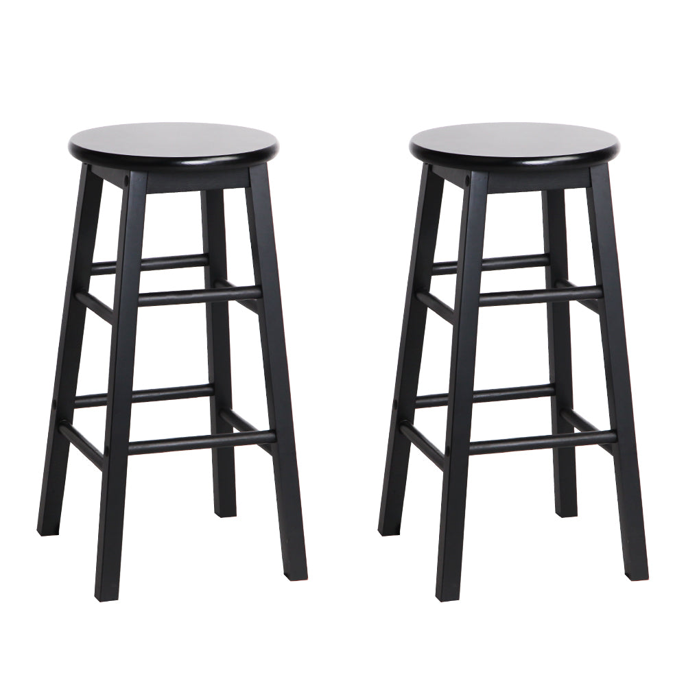 Set of 2 Black Backless Beech Wood Bar Stools