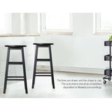 Set of 2 Black Backless Beech Wood Bar Stools - Low Angle