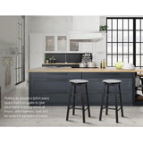 Set of 2 Black Backless Beech Wood Bar Stools - Front View