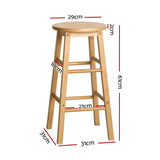 Set of 2 Natural Beech Wood Backless Bar Stools - Side View