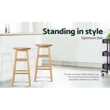 Set of 2 Natural Beech Wood Backless Bar Stools - Close-Up Angle