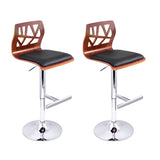 Set of 2 Adjustable Height Wooden Bar Stools with Black Padded Seats - Front View