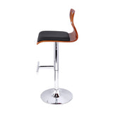 Set of 2 Adjustable Height Wooden Bar Stools with Black Padded Seats - 45-Degree Angle
