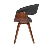 Curved Back Charcoal Fabric Dining Chair with Timber Base - 45-Degree Angle