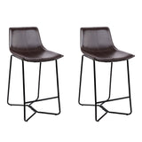 Set of 2 Stylish PU Leather and Metal Bar Stools - Brown and Black Combination - Front View