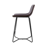 Set of 2 Stylish PU Leather and Metal Bar Stools - Brown and Black Combination - 45-Degree Angle