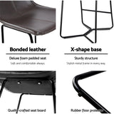 Set of 2 Stylish PU Leather and Metal Bar Stools - Brown and Black Combination - Close-Up Angle