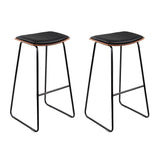 Set of 2 Modern Backless PU Leather Bar Stools - Black and Timber - Rear View