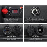 Giantz 12V Deep Cycle Battery Box - Portable Power Station with USB Ports and Cigarette Lighter Socket - Rear View
