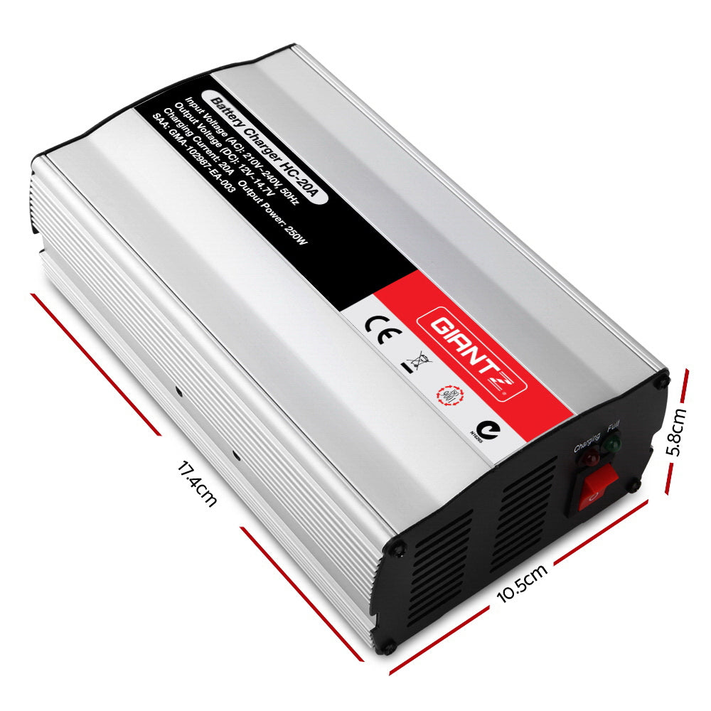 12V 20 Amp Smart Battery Charger for Cars, ATVs, Boats, and Motorcycles