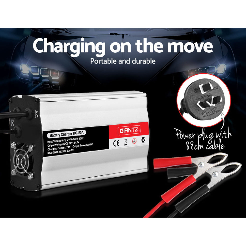 12V 20 Amp Smart Battery Charger for Cars, ATVs, Boats, and Motorcycles