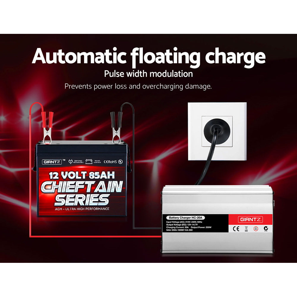 12V 20 Amp Smart Battery Charger for Cars, ATVs, Boats, and Motorcycles