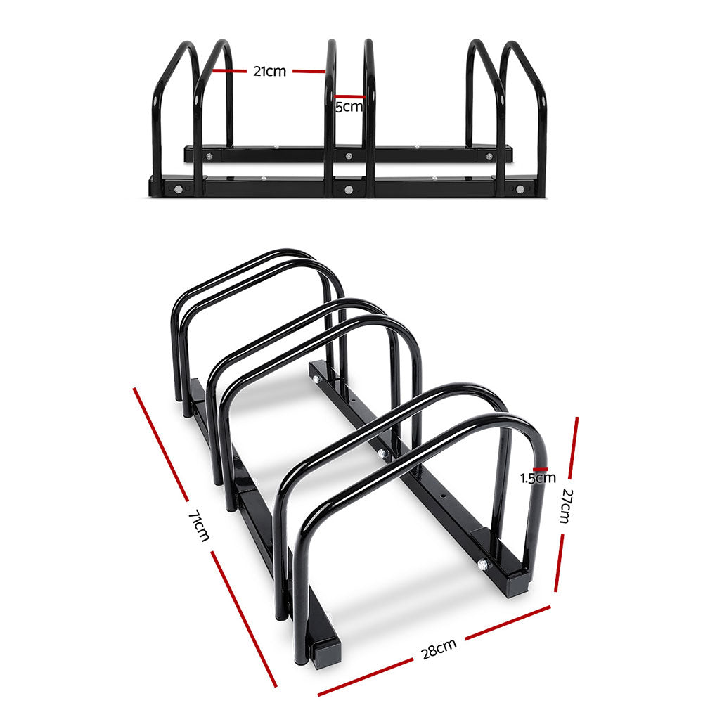 Tri-Bike Freestanding Parking Rack - Portable Bicycle Storage Stand in Black