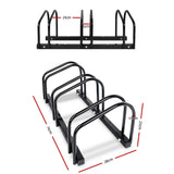Tri-Bike Freestanding Parking Rack - Portable Bicycle Storage Stand in Black - Side View