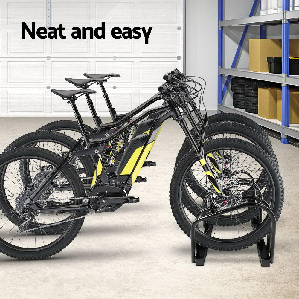 Tri-Bike Freestanding Parking Rack - Portable Bicycle Storage Stand in Black