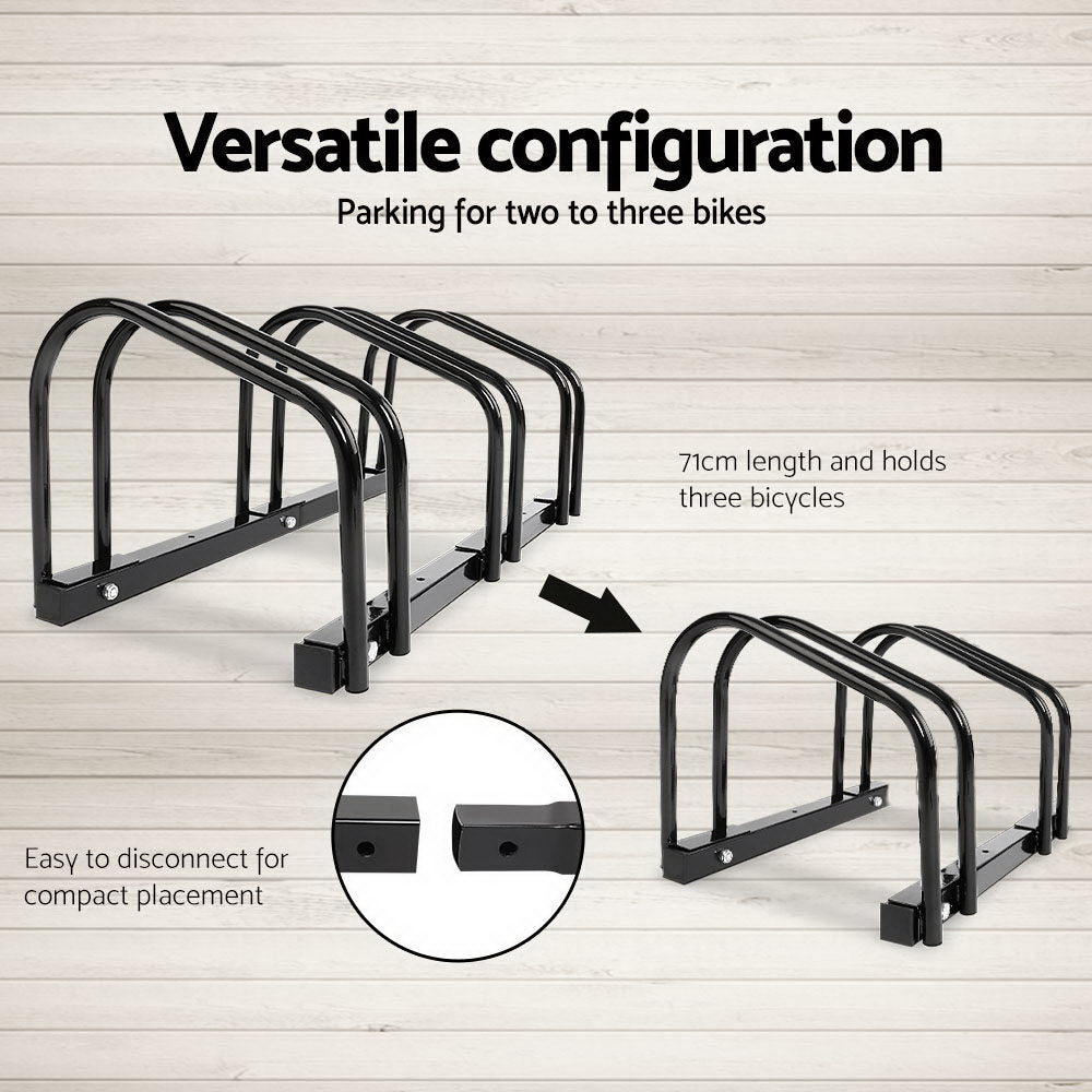 Tri-Bike Freestanding Parking Rack - Portable Bicycle Storage Stand in Black