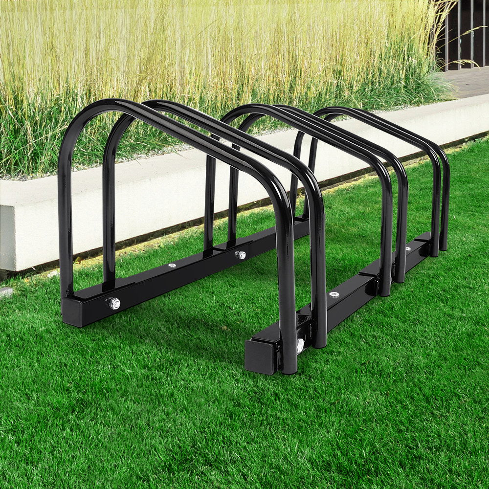 Tri-Bike Freestanding Parking Rack - Portable Bicycle Storage Stand in Black