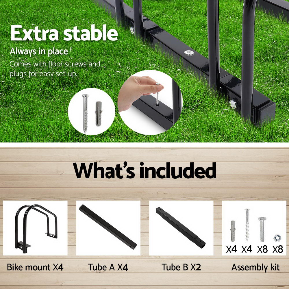 Freestanding 4-Bike Storage Rack - Portable Bicycle Parking Solution in Black