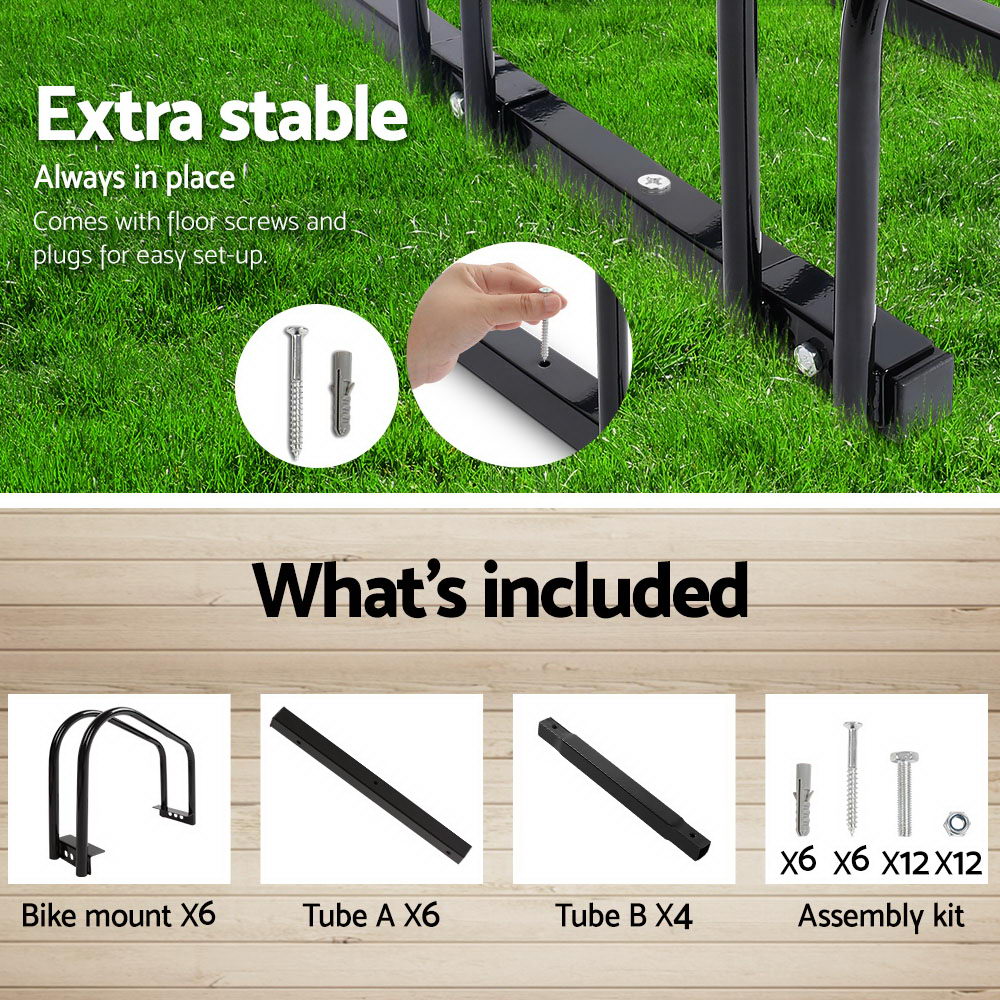 Freestanding 6-Bike Storage Rack - Portable Bicycle Parking Stand in Black
