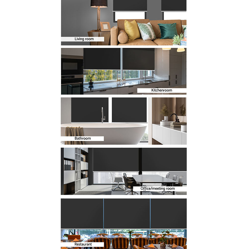 Sleek Dark Grey Blockout Roller Shades - 0.9m x 2.1m Privacy Solution