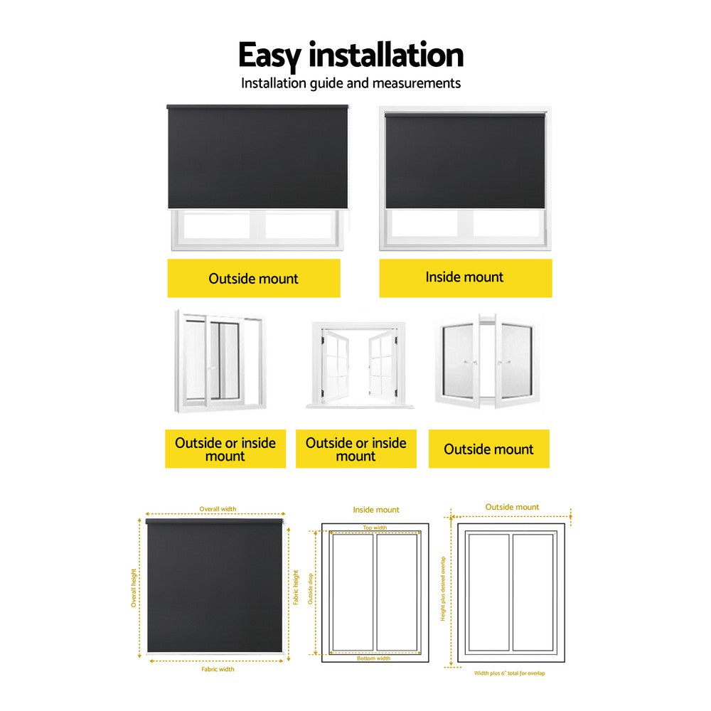Sleek Dark Grey Blockout Roller Shades - 0.9m x 2.1m Privacy Solution