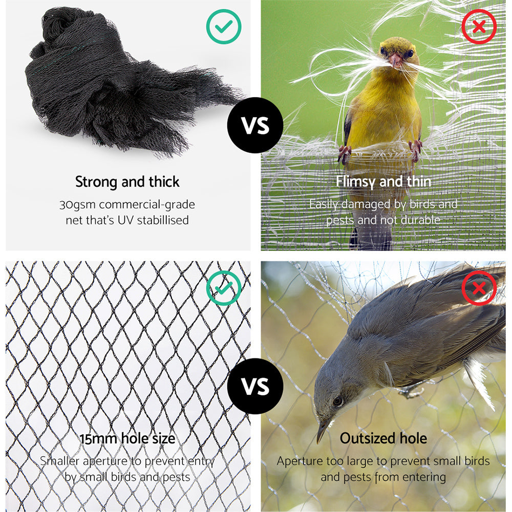 Heavy-Duty Black Nylon Bird Netting - 10m x 20m Anti-Bird Solution