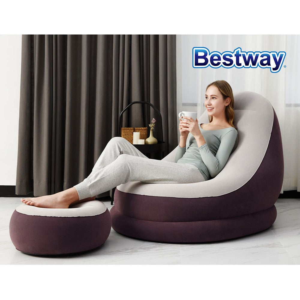 Bestway Inflatable Lounge Chair with Footrest - Comfortable Blow-Up Sofa for Home & Outdoors