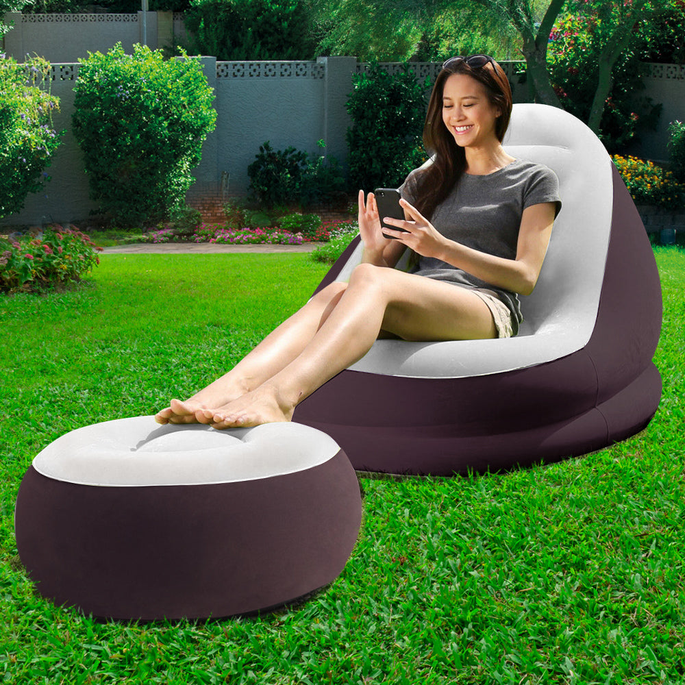 Bestway Inflatable Lounge Chair with Footrest - Comfortable Blow-Up Sofa for Home & Outdoors