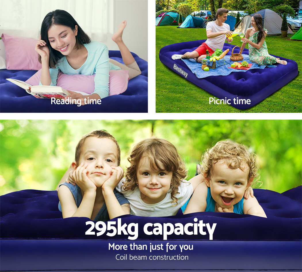 Bestway Double Air Mattress with Built-in Pillow - Navy Blue