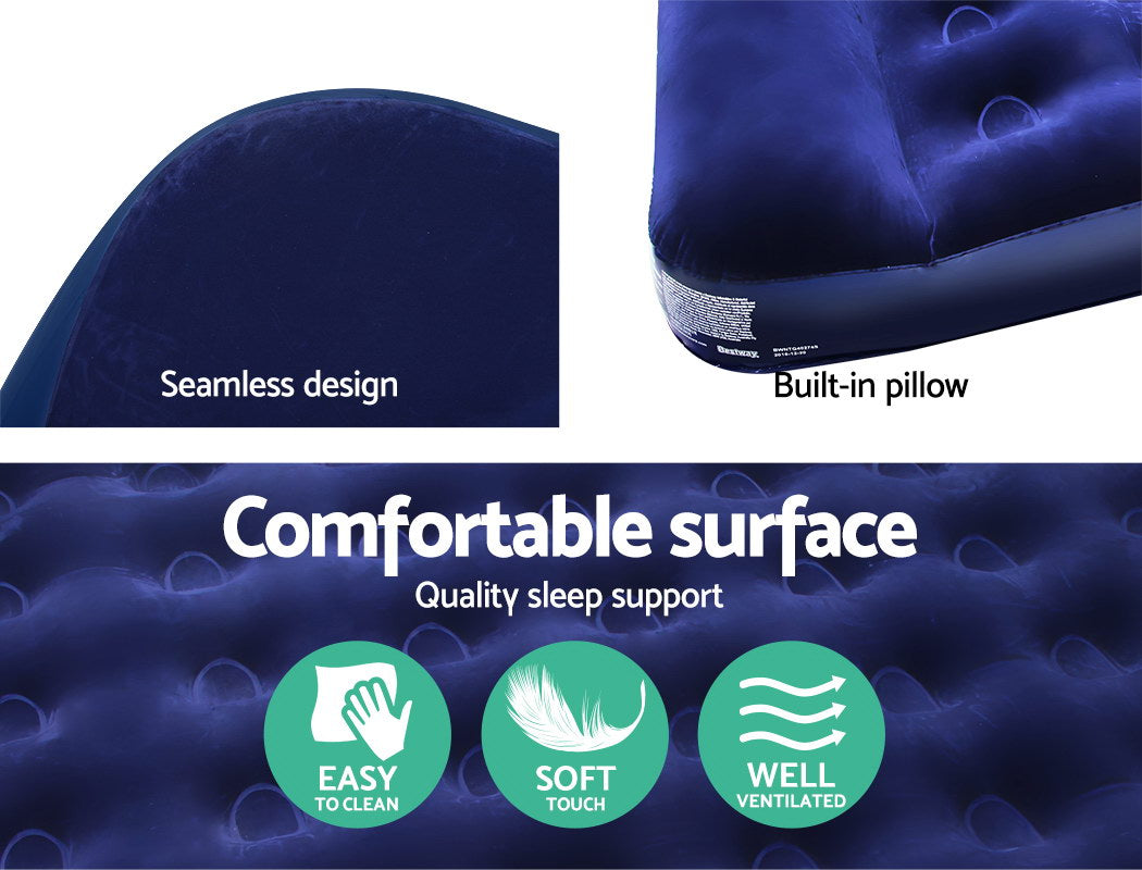 Bestway Double Air Mattress with Built-in Pillow - Navy Blue