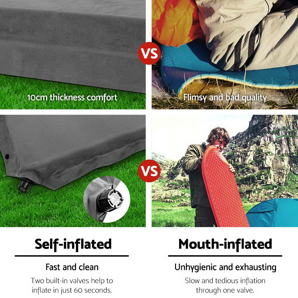 Weisshorn Grey Double Self-Inflating Camping Mattress - 10cm Thick